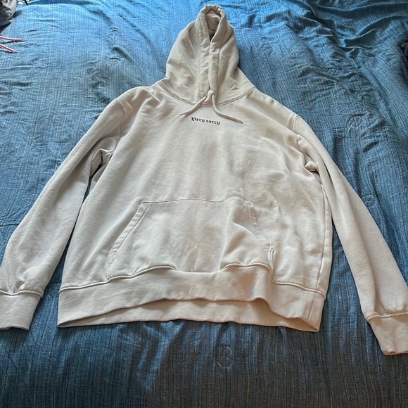 White hoodie with “very sorry” written on front and back - Picture 1 of 2